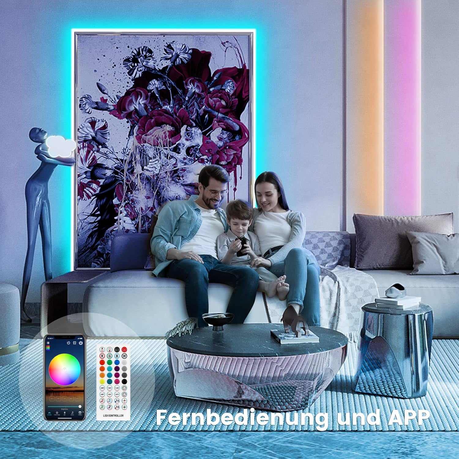 VKH LED Strip 10M, LED Streifen Bluetooth RGB LED Band 10M Selbstklebend Mit Fernbedienung Und APP, LED Lichterkette LED Beleuchtung Für Zimmer Party